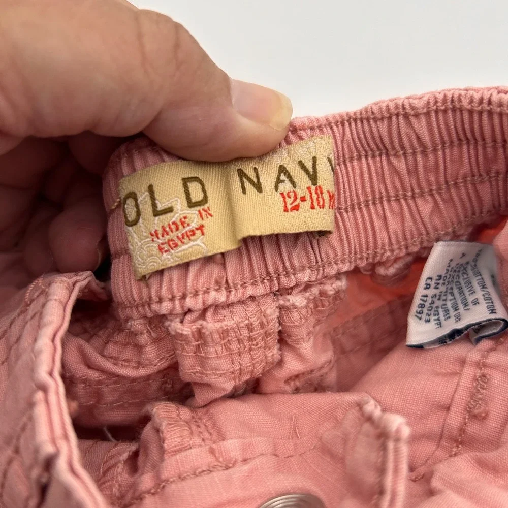Old Navy Pink Floral Embroidered Cargo Shorts Girls 12-18 Months Cotton Ripstop